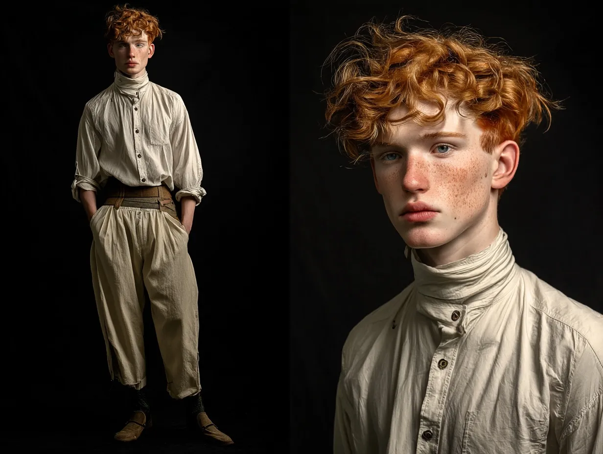 A studio portrait of Carter against a black background, full length on the left and a close head-and-shoulders shot on the right.