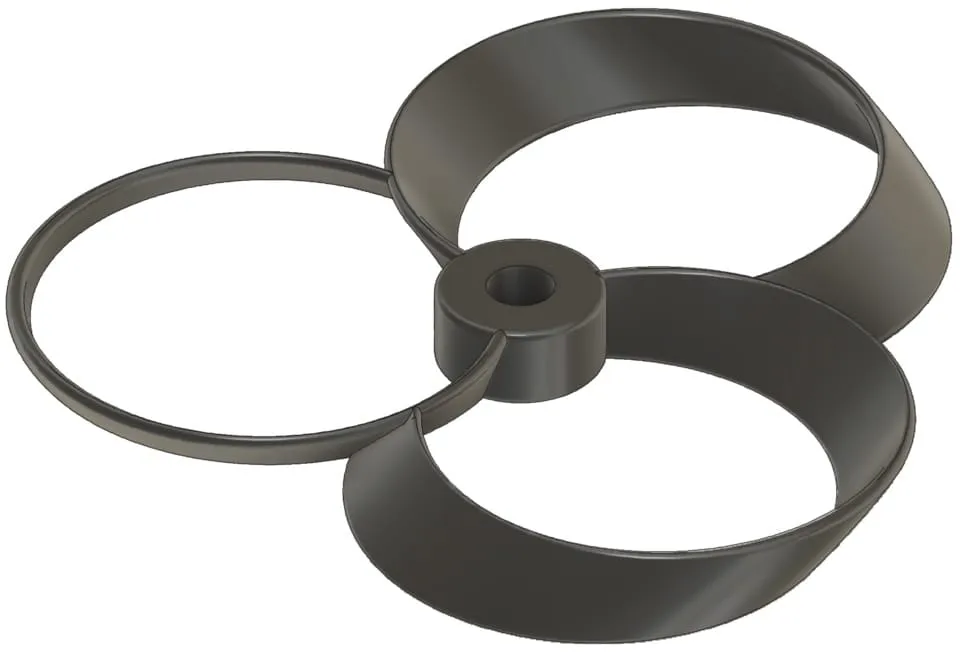 A dark toroidal propeller: two looped blades curving back to join a central hub.